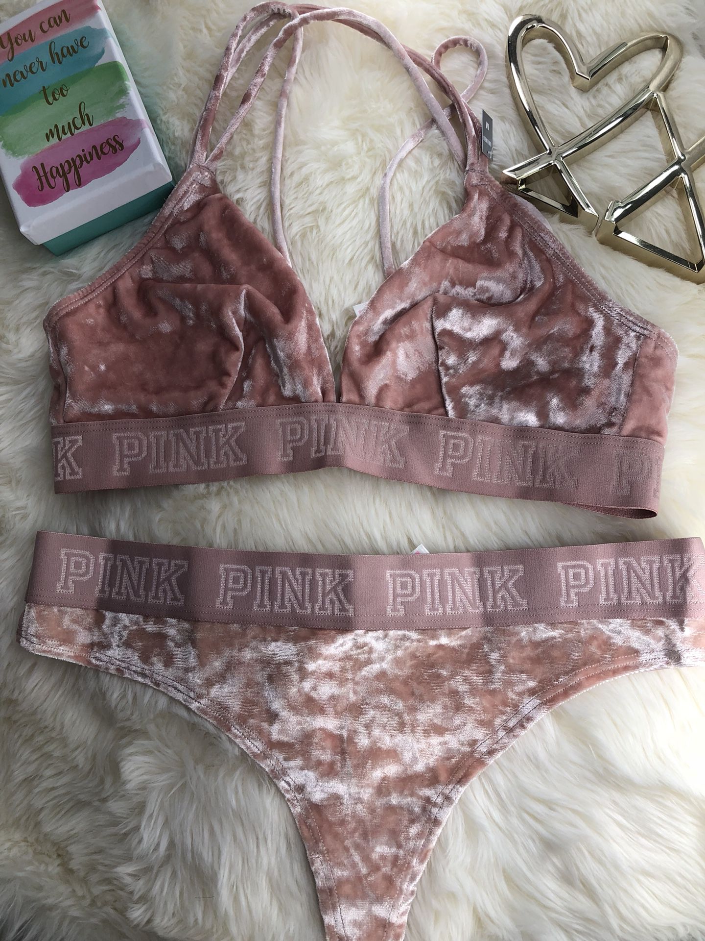 PINK/ Victoria’s Secret Velvet Bralette & Thong set for Sale in Fresno, CA  - OfferUp