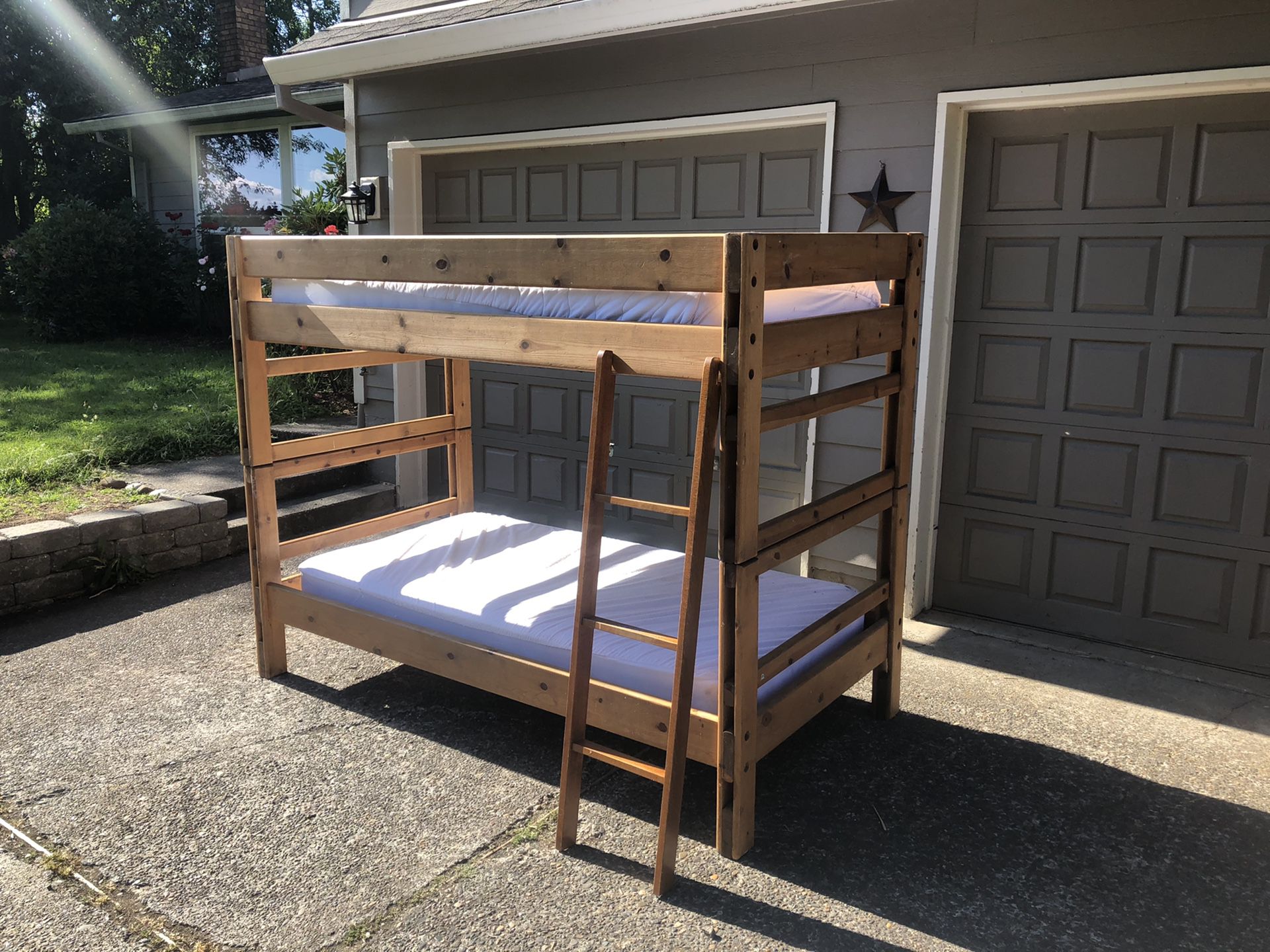 Solid wood bunk beds with mattresses
