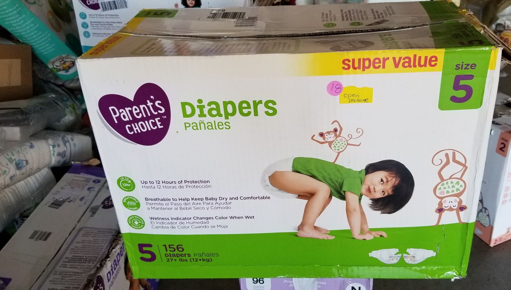 Parents choice diapers size 5 count 156