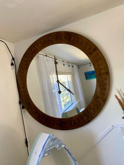 Rustic Round mirror with wooden frame
