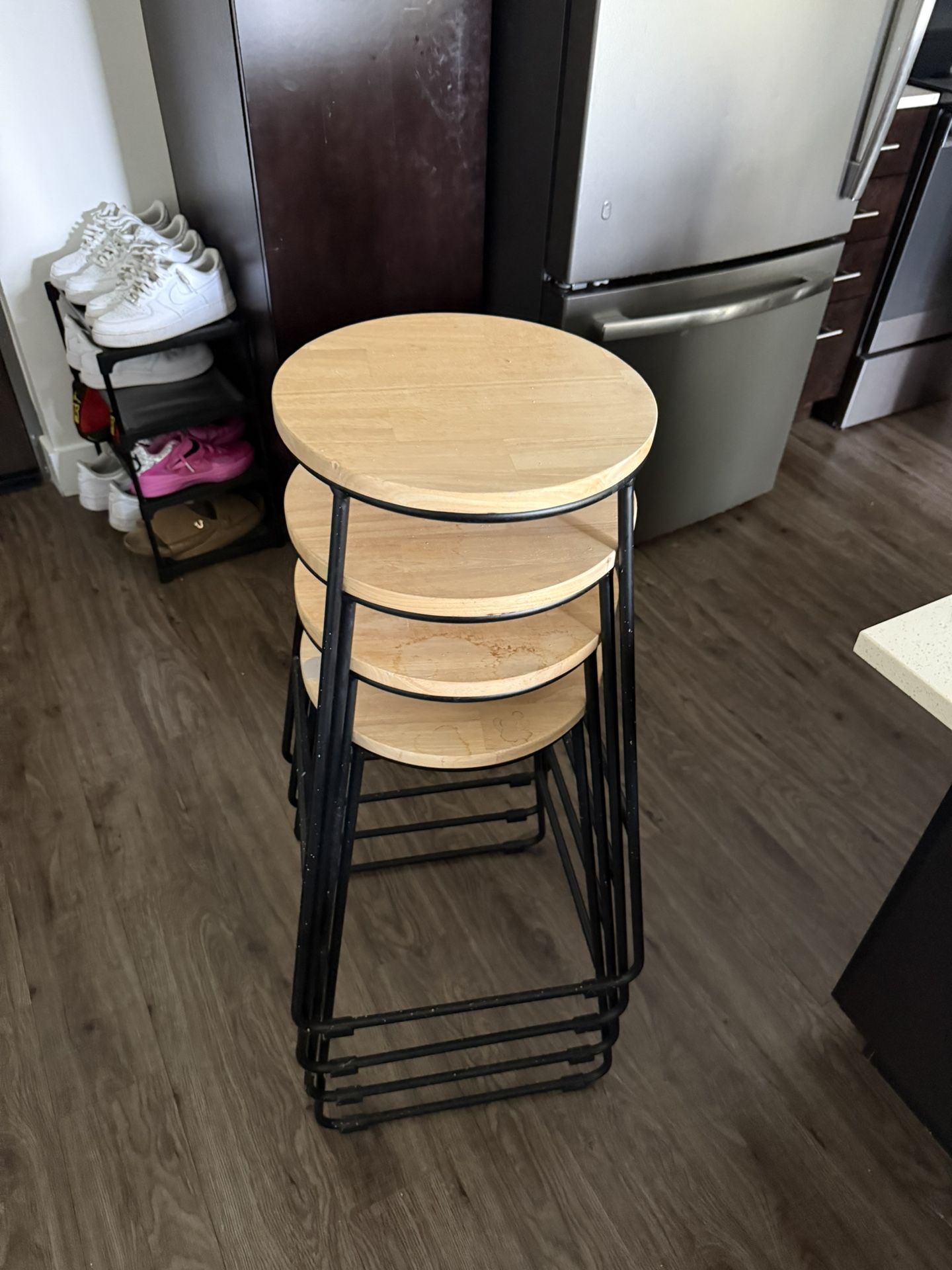 Set Of 4 Wooden Barstools