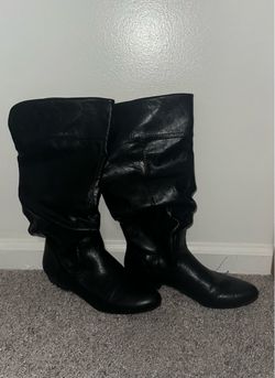 Black Leather Slouch Knee-High Boots