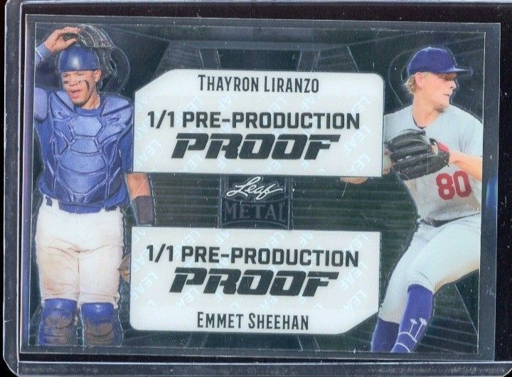 Really Nice and Rare Pair Of Leaf Metal Red Pulsar And Proof Wave Earth 1/1 Thayron Liranzo and Emmet Sheehan Rookie Cards.. Both MINT!!!