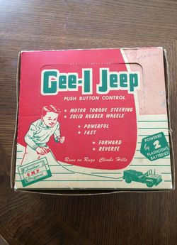 1950’s Vintage Gee-I Jeep push button control in original box. Toy collector
