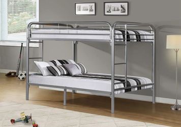 Full/Full Metal Bunk Bed Silver Color Finish 78.7"W x 56.9"D x 58.7"H