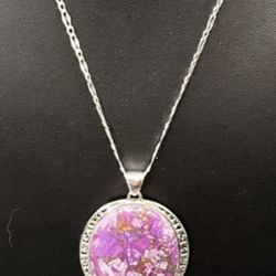 Huge Purple Copper Turquoise Pendant 925 Sterling Silver 18" Chain