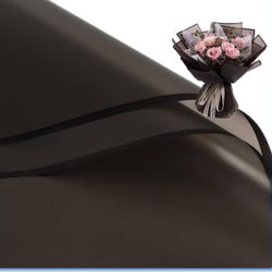 Corkwaw 20 Pcs Black Border Wrapping Paper for Valentine's Day Bouquet, Waterproof Floral Gift Packaging Paper 23x23Inch for DIY Crafts and Flower Sho