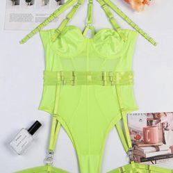 Large Rave Outfits  Festival Neon Lingerie Bodysuit Sets EDC Top Clubwear