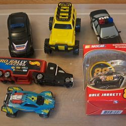 VTG AND NEW TOY TRUCK AND CARS LOT OF 7 HOT WHEELS•NASCAR ORNAMENT•ROCKET LEAGUE