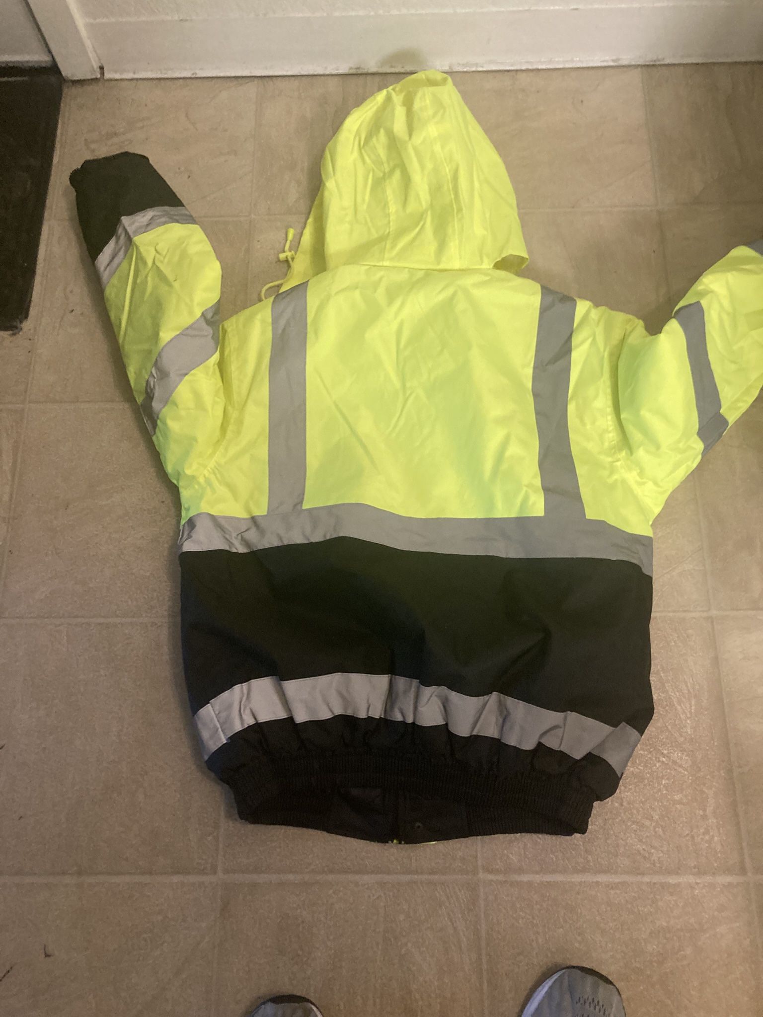 Men’s Safety Bomber Jacket High Visibility W/ Fleece Hood Waterproof