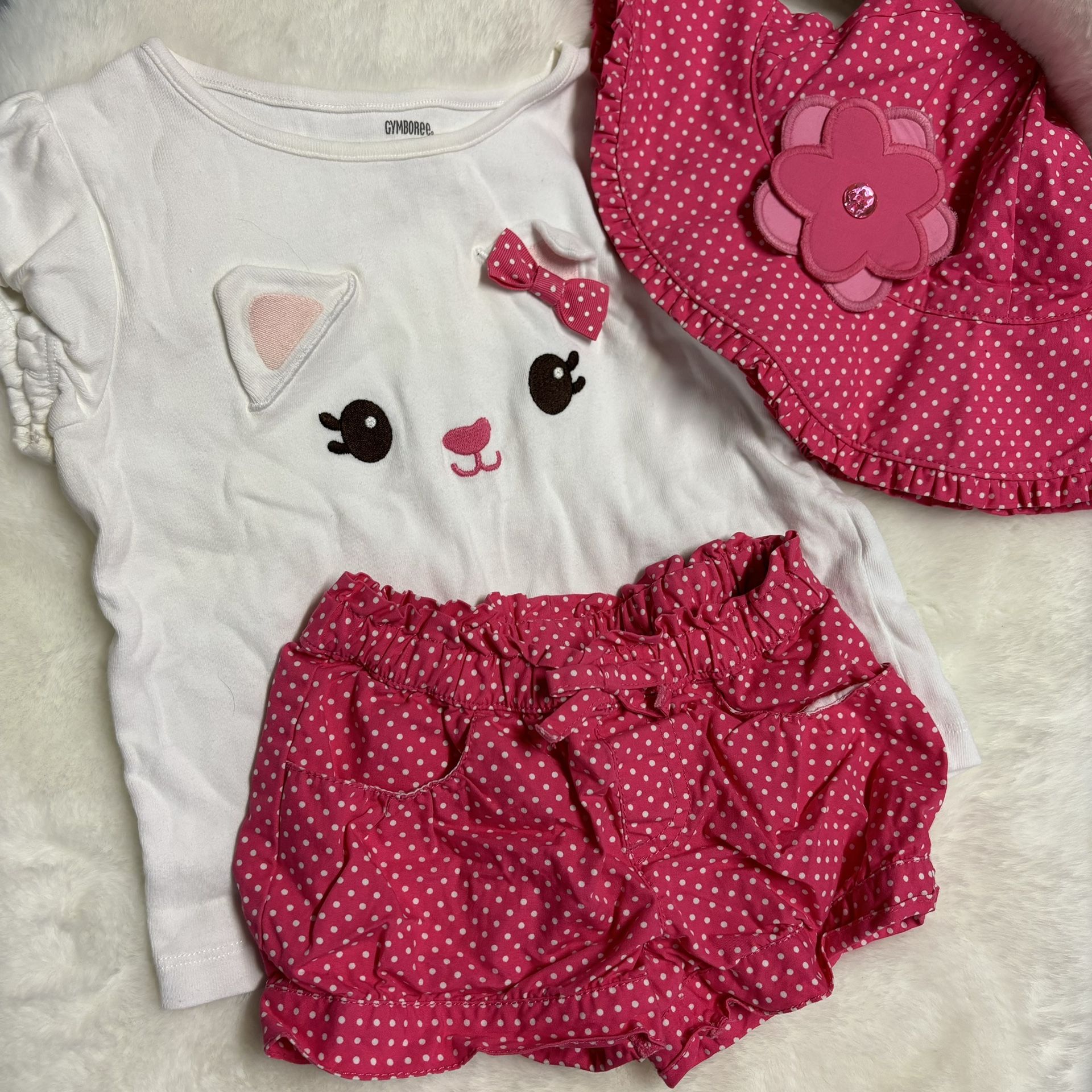 3 Piece Gymboree Girl 3T Outfit Afternoon Tea Time Cat Polka Dot Pink White