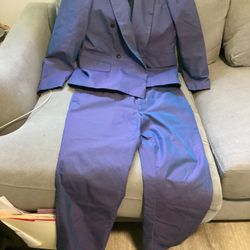 IridescentBlue Two Piece Suit Pants 34”x30” Slim Fit Jacket Med. Good Shape  