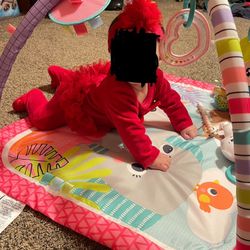 Bright Starts Unicorn Crew Baby Activity Gym & Tummy Time Play Mat with Taggies, Newborn+ (Pink)