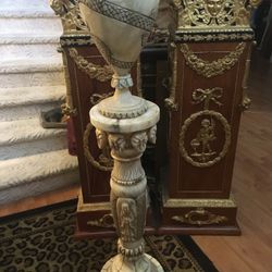Unique Hand Carved Marble Pedestal, Vase 