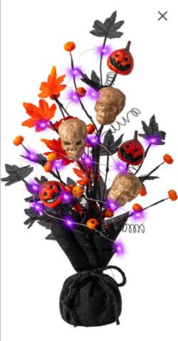 18 Inch Halloween Tree, Halloween Table Decoration Artificial Black Maple Leaf Skull Pumpkin Tree