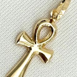  14K solid gold Ankh cross pendant 25 mm length