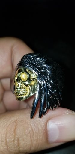 💀💀💀 Skull Chief Ring: Stainless Steel, with Gold Plated Skull... Size: 12 / ONLY $80... OBO