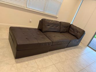 Modular Brown Faux Leather Sectional Sofa with Chaise