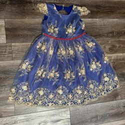 Blue and Gold Holiday Dress - Girls Size 8