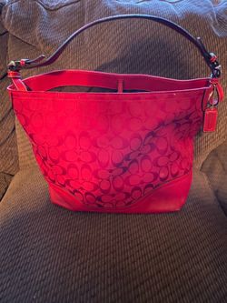Coach Medium Y2K Red F12883 Signature Canvas and Leather Trim Shoulder Bag Tote