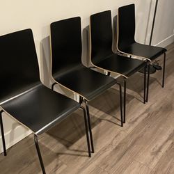 Set Of 4 New IKEA  Marino Black Dining Chairs with Black Metal Legs, Compact and  Stackable