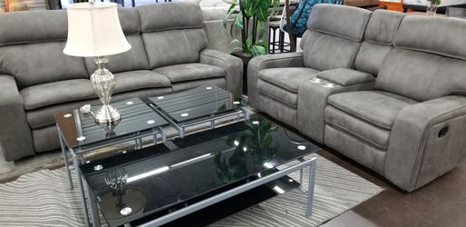 High-end micro suede triple reclining sofa and reclining loveseat with 3 pc coffee table set