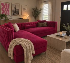 Pink Velvet L Couch