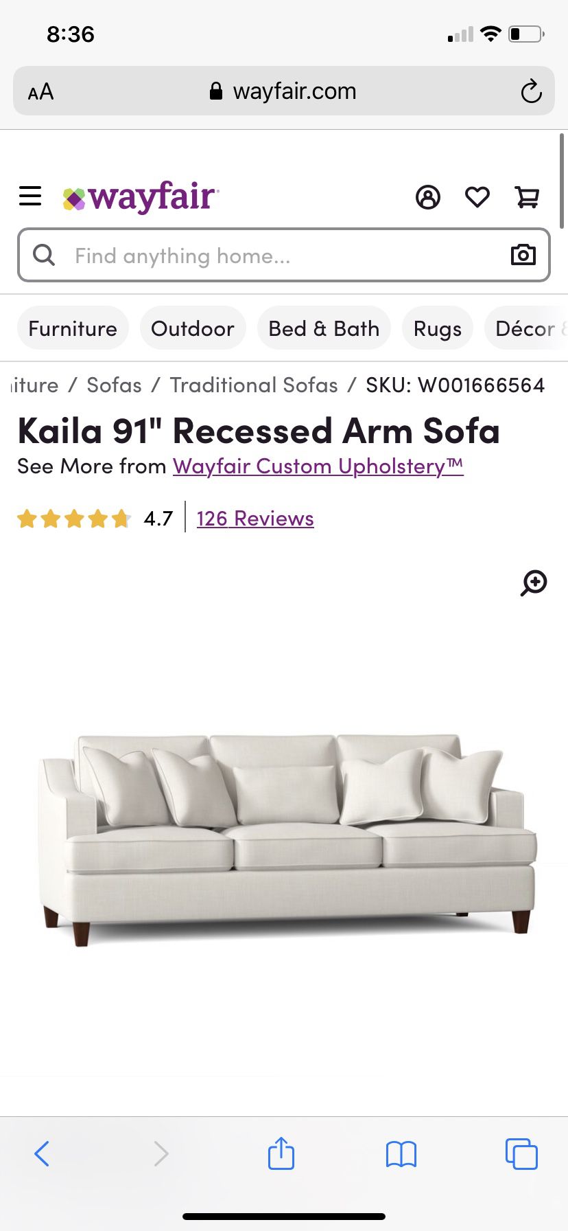 Brand new Kaila 91 sofa from Wayfair. Still in original packaging. Pick up or delivery for $50. Drop off only at the curb $25. Pick up also available