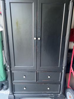 Black Wood Armoire with Drawers