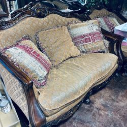 Victorian Style Carved Wood Loveseat Sofa
