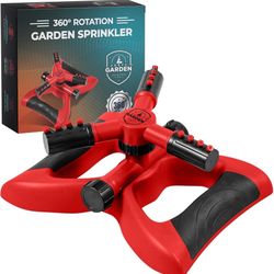 Sprinkler for Yard, Rotating Garden Sprinkler for Large Area Coverage, Lawn and Yard Sprinklers (Red)