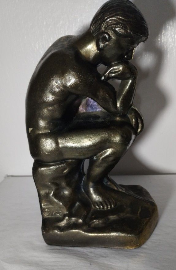 1928 THE THINKER -BRONZE / BRASS BOOKEND 7"×4"×3"