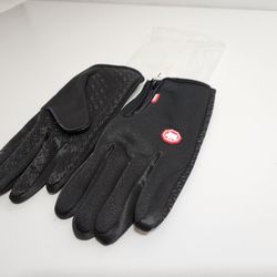 Black Gloves For Men Waterproof Windproof Cold Gloves Snowboard Motorcycle Riding Driving Warm Touchscreen Zipper Glove, Large
