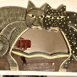 Folk art Cat Mirror With Hangers