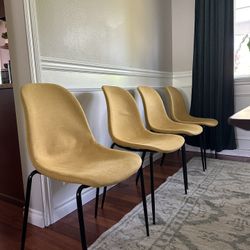 (set of 4) Yellow MCM pin leg dining chairs