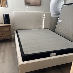 Queen Beige Upholstered Bed Frame