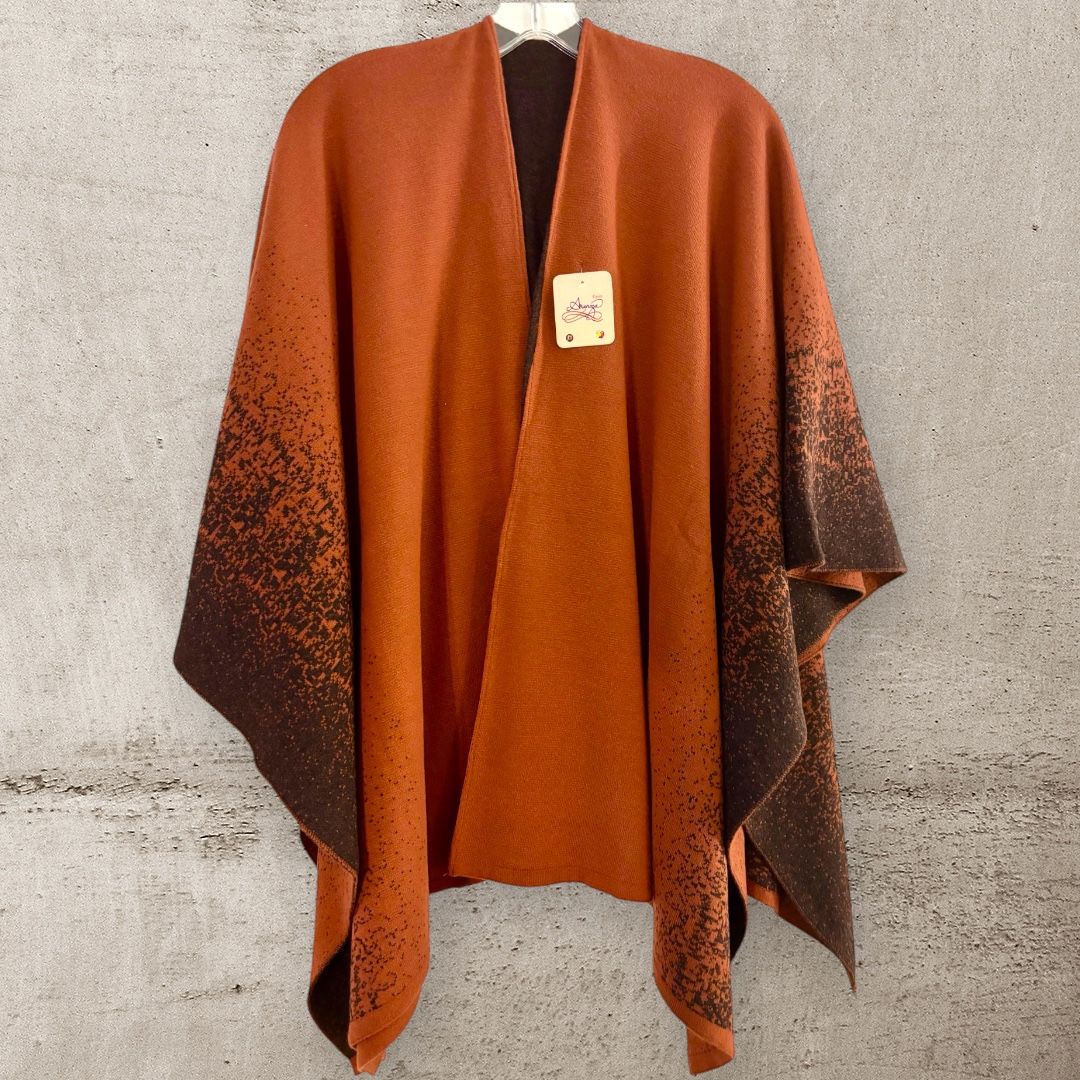 Soft & Cozy Wool Hand-knitted Reversible Poncho, Colors Brown & Black.Handmade