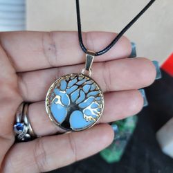 Handmade Gold Tree of Life Pendant Opalite Necklace 