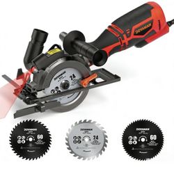 DOVAMAN Circular Saw, 5.8A 4-1/2" Circular Saw w/Laser, Metal Auxiliary Handle, 3 Blades (4½", 4¾"), Cutting Depth 1-11/16" (90°), 1-3/8" (45°), Ideal