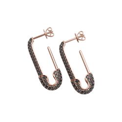 14k Solid Gold & Black Diamond Safety Pin Earring