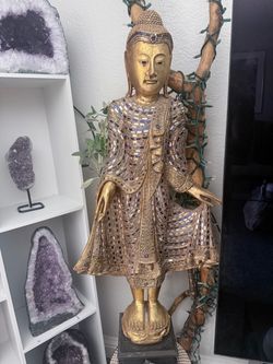 Large Gold Buddha Statue with Mosaic Detail