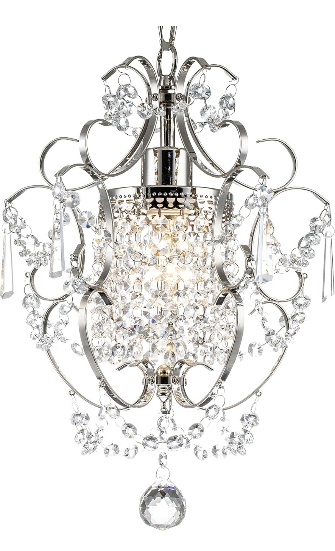 Pasentel Small Crystal Chandelier, Mini Elegant Crystal Chandelier Light Fixture, 1-Light Pendant Light Fixture, Adjustable Hanging Lighting For Entry