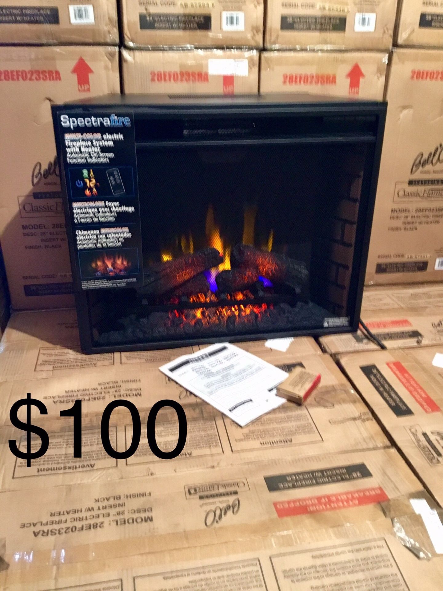 Bello Classic Flame 28” Electric Fireplace Insert with Heat