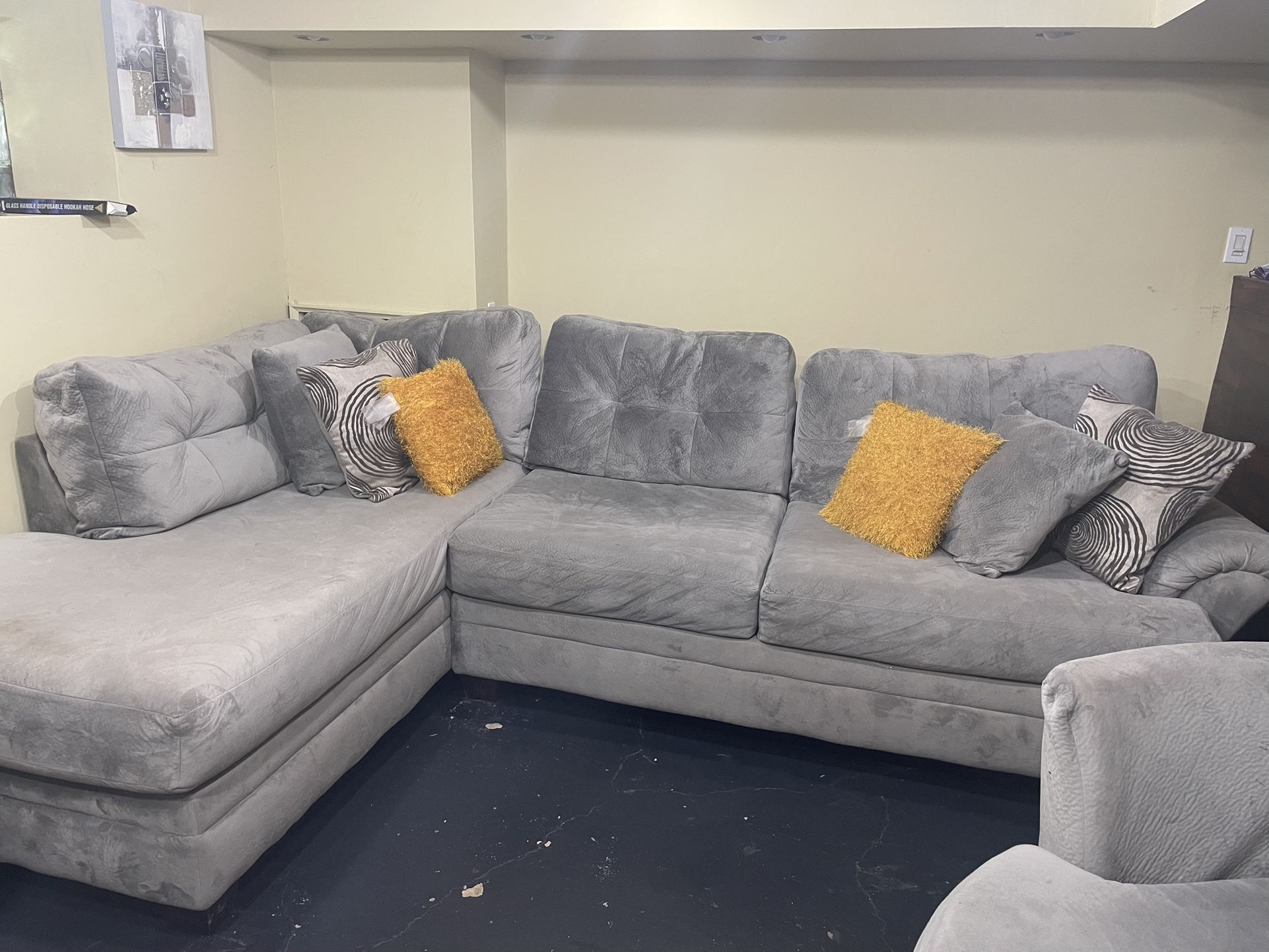 Grey Sectional With Swivel Chair
