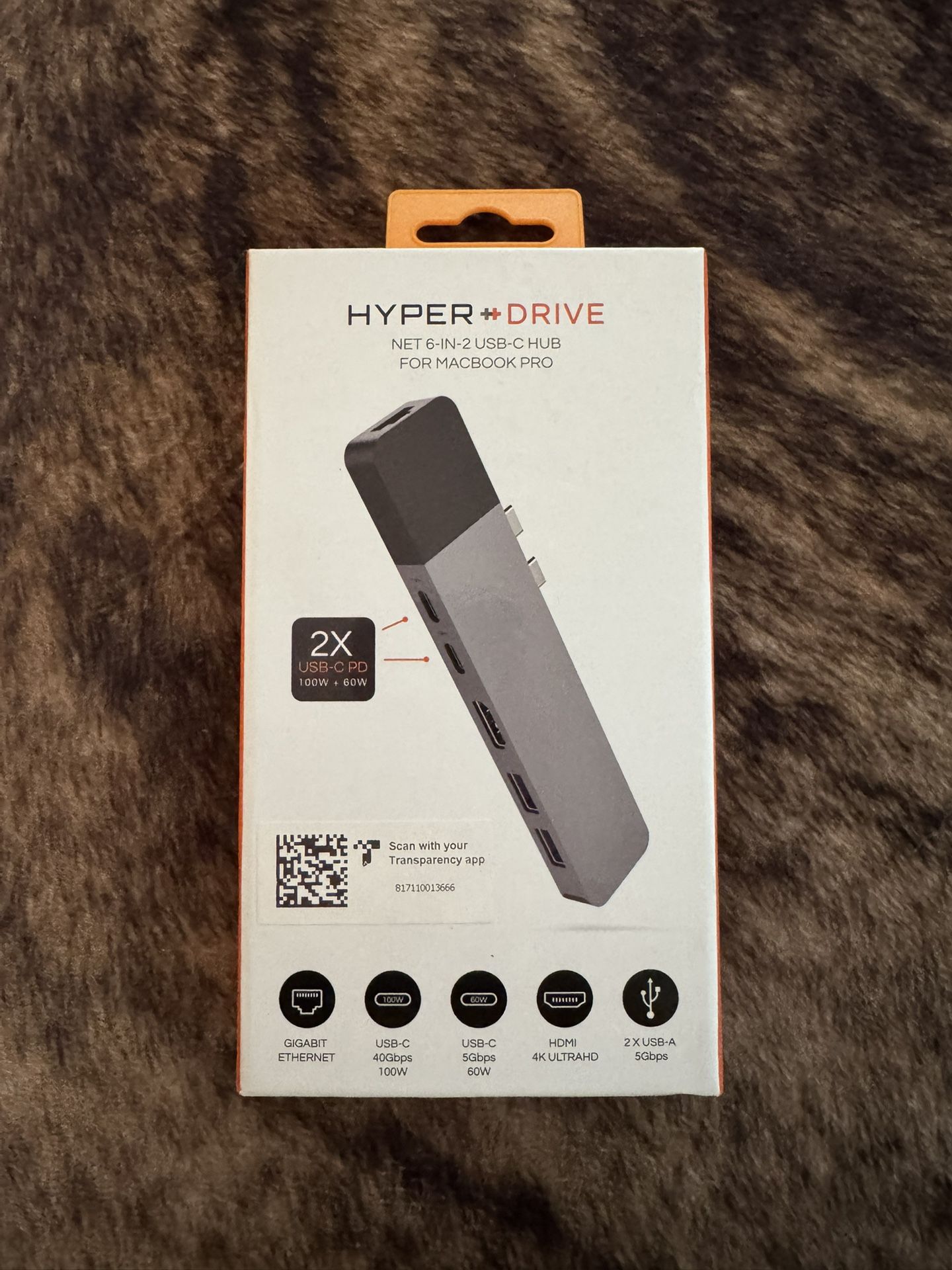 Hyper Drive Net 6-In-2 USB-C Hub For MacBook Pro Model GN28N Gray New