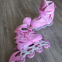 Pink Kids Adjustable Roller Inline Skates – Size S (11C–1Y)