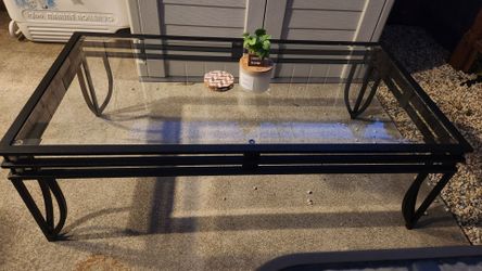 Rectangular Coffee Table Glass Top Black Metal Frame