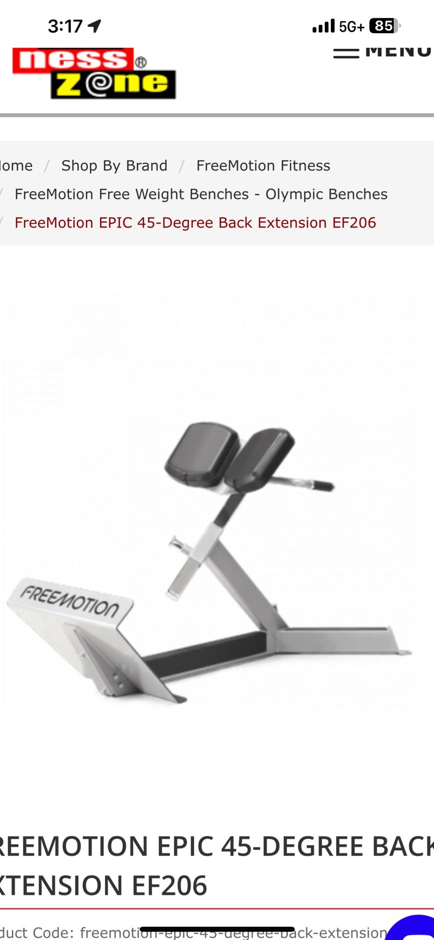 Freemotion Back Hyperextension Exercise Machine