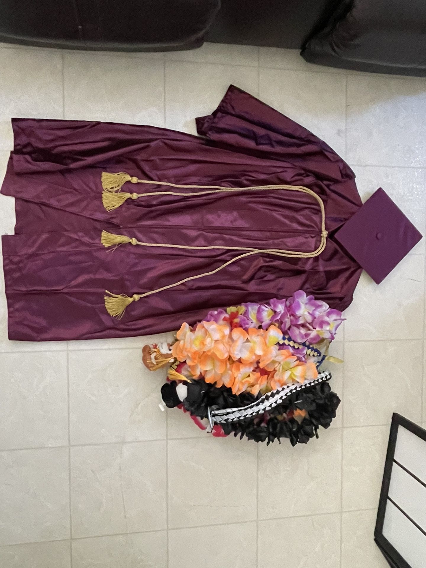 Graduation Gown, Cap, and Leis