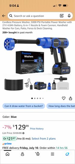 Cordless Pressure Washer, 5000 PSI Portable Power Washer with 21V 4.0Ah Battery, 6-in-1 Nozzle & Foam Cannon, Handheld Washer for Cars, Patio, Fence &